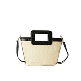 Two-Tone Woven Straw Tote Bag