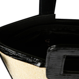 Two-Tone Woven Straw Tote Bag