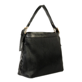 Textured Pleated Rexine Tote Bag with Zip Closure